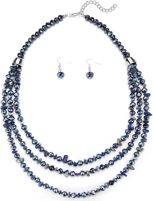 Layered Beaded Statement Necklace Multi Strand Crystal Beads Collar Necklace and Earring Sets for Women Fashion Costume Jewelry Set Gifts for Her