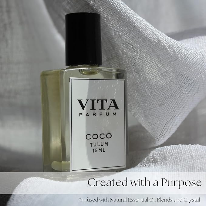 Vita Parfum Coconut Perfume Oil, Long Lasting Warm, Tropical and Refreshing Coconut Scent with Jojoba and Safflower Notes, Vegan, All Natural Perfume Oil for Women, Mother's Day Gift - 15ml