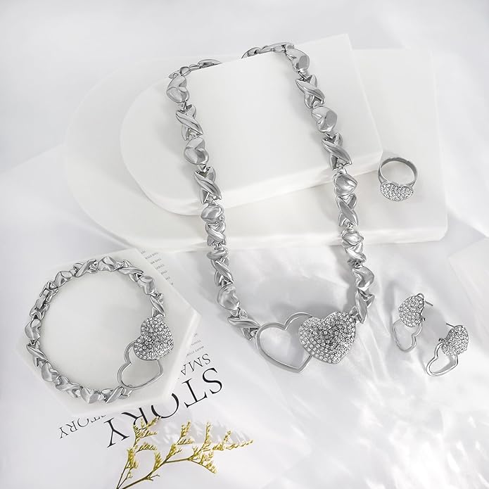 Gold Jewelry Set 18K Gold Accessories for Women Jewelry Set Wedding Bridal Fashion Jewelry Sets Women Accessories Bracelets Earrings and Rings Sweetheart Gifts