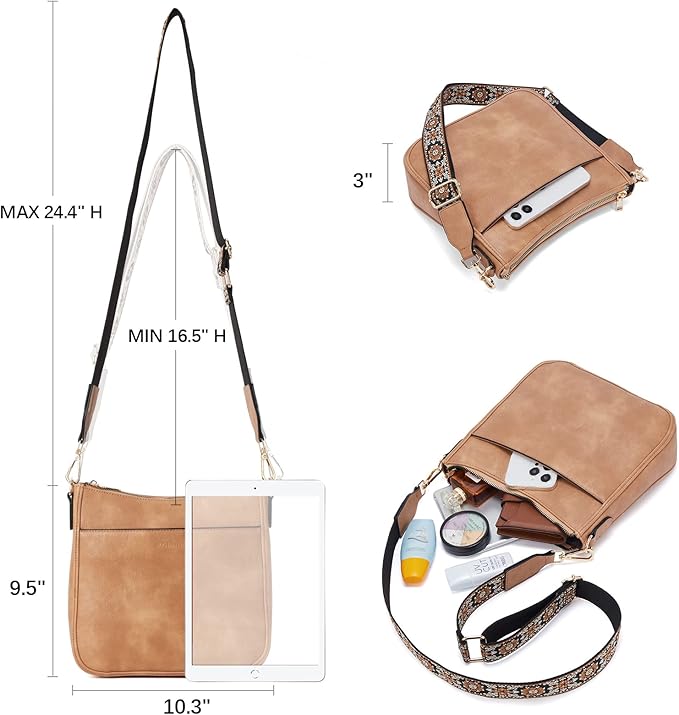 BOSTANTEN Crossbody Bags for Women Trendy Vegan Leather Hobo Purses Shoulder Handbags With Wide Shoulder Strap