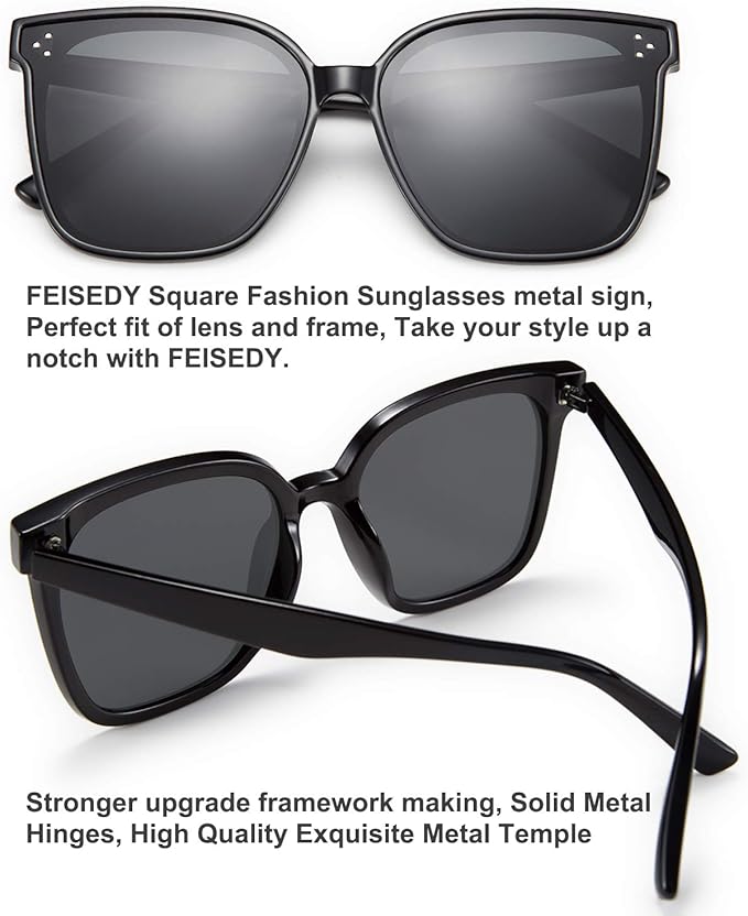FEISEDY Oversized Polarized Sunglasses - UV400 Protection, Square Fashion Sun Glasses for Outdoor & Daily B2600