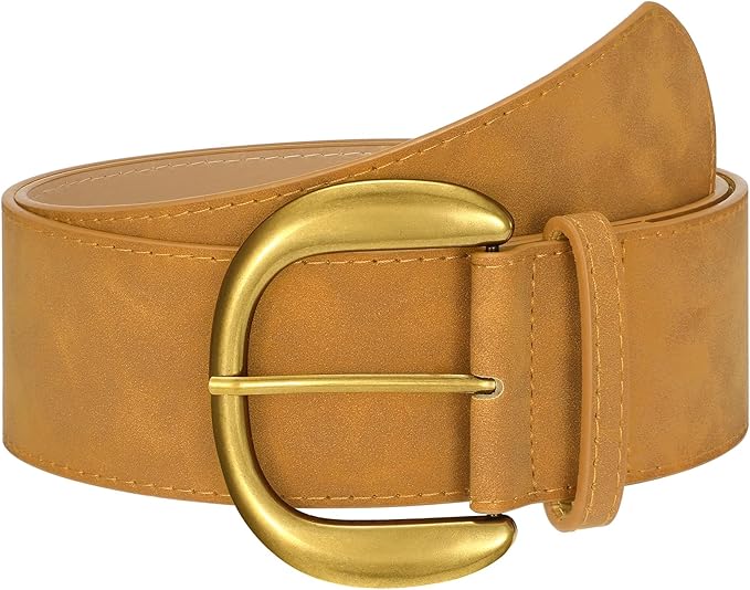 SANSTHS Women Wide Suede Belt for Dresses Jeans Fashion Thick Leather Waist Belts Ladies Chunky Belts