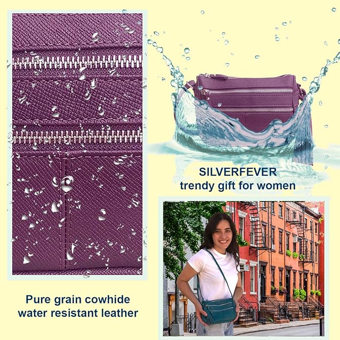 Cowhide Leather Women's Shoulder Purse Small Cross Body Organizer Bag with Many Pockets