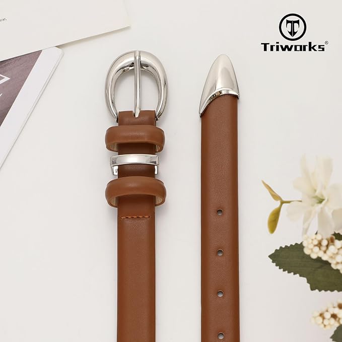 TRIWORKS Women Leather Belt for Jeans Pants Fashion Ladies Skinny Faux Leather Dress belt with Gold Buckle