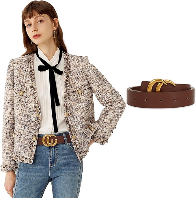 Women's Fashion Classic Metal Buckle Leather Belt with Jeans Dress