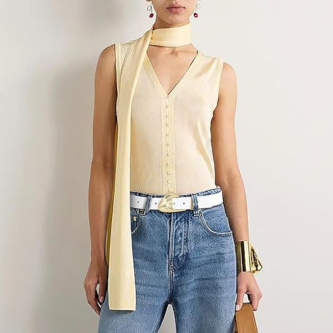 Women's Brown Belt Trend Belt with Gold Buckle Fashion Leather Waist Belt for Jeans Pants