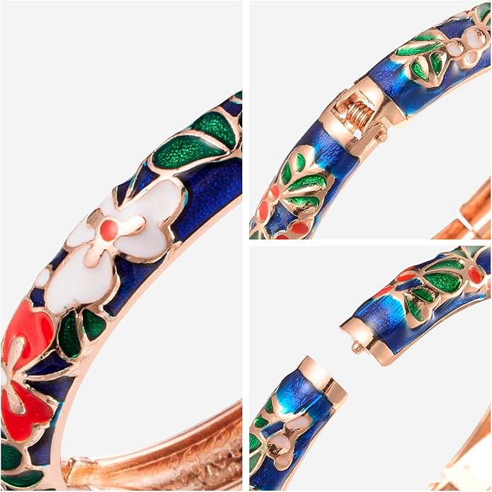 wynameleri Vintage Cloisonne Jewelry Gorgeous Rhinestone Handcrafted Bracelets Enamel Flower Bird Hinged Cuff Bangles Gifts 88A