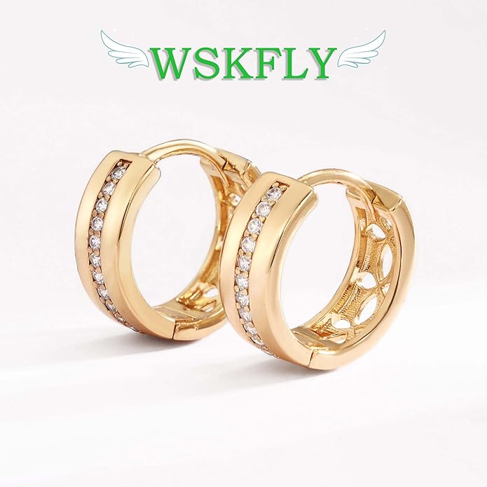 14K Gold Plated Cubic Zirconia Hoop Earrings,Three Row Diamon | Arrows | Double Row of Diamonds Huggie Earrings for Women