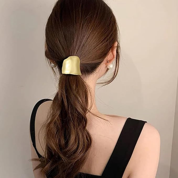 Gold Metal Hair Ties for Women - Cuffs, Accessories, Elastic Bands for Thick and Thin Hair Ponytails