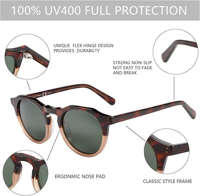 ZENOTTIC Vintage Round Polarized Sunglasses for Men Women UV400 Protection