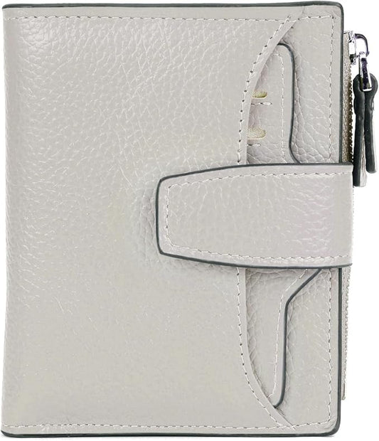 AINIMOER Women's RFID Blocking Leather Small Compact Bi-fold Zipper Pocket Wallet Card Case Purse with id Window
