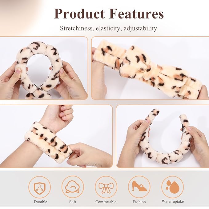 Puffy Spa Headband & Wristband Set – Cute Makeup & Skincare Headband for Washing Face, Soft Toweling Set for Teen Girls, Best Birthday or Gifts for Women