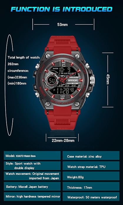 KXAITO Men's Watches Sports Outdoor Waterproof Military Watch Date Multi Function Tactics LED Alarm Stopwatch