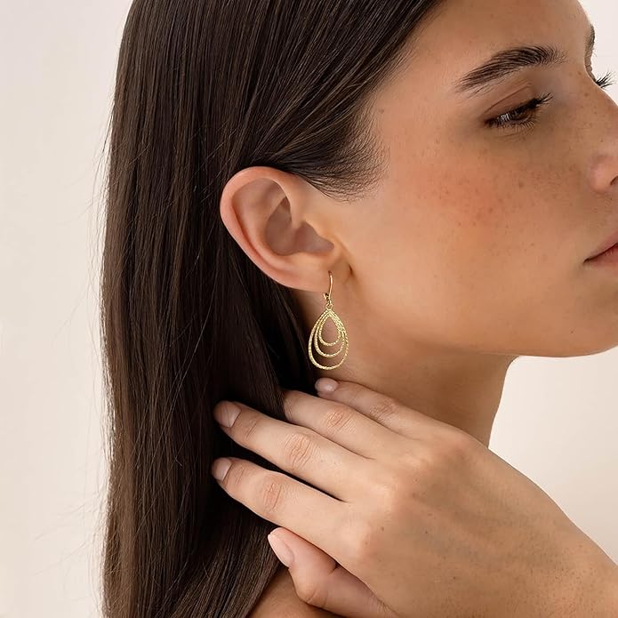 Gold Dangle Earrings for Women, 14K Gold Plated Lightweight Hypoallergenic Teardrop Drop Earrings, Trendy Leverback Minimalist Jewelry for Sensitive Ears Vacation Wear, 7-Styles