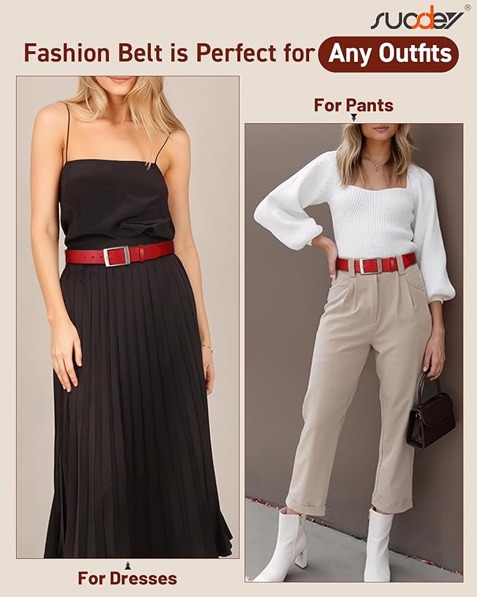 SUOSDEY Fashion Womens Leather Belts,Wide Waist Belt with Pin Buckle for Jeans Pants Dresses,1.5" width