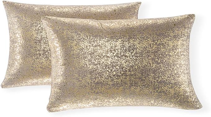 Xinrjojo Sparkling Silver Grey Pillows, Decorative Pillow Cases,12x20 inch Pillow Covers, for Home Sofa Couch Chair Back Seat Bedroom Car, Starry 2 Pack (Bronzing- Dark Gray)