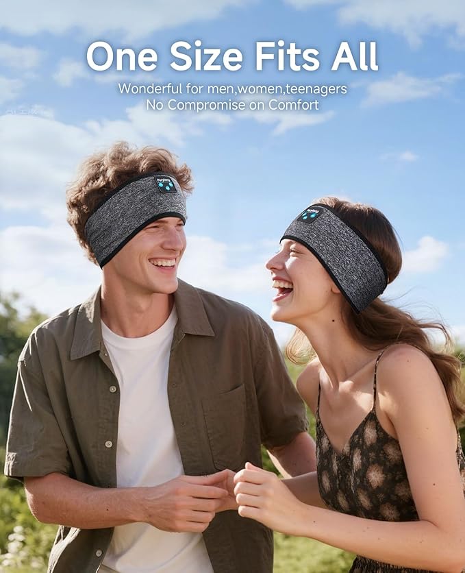Perytong Sleep Headband Headphones Bluetooth 5.4, Sleeping Headphones Wireless for Side Sleepers, Over-Ear Headphones with HD Stereo Speakers, Sports Headband Eye Mask for Sleeping Yoga Workout