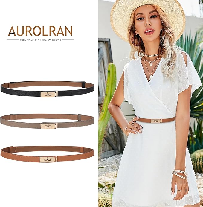 Women's Fashion Classic Metal Buckle Leather Belt with Jeans Dress
