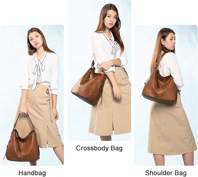 Realer Hobo Crossbody Bags for Women Designer Faux Leather Hobo Handbags Retro Large Size Shoulder Bag Bucket Purse