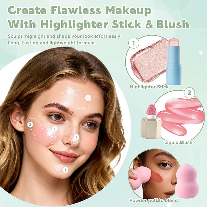 Color Nymph Makeup Sets for Women Teen Girls with 2-in-1 Travel Handbag, All In One Makeup Kits Full Kit Includes Eyeshadow Lipgloss Eyebrow Powder Highlighter Blush Mascara Eyeliner Lipliner & Puff