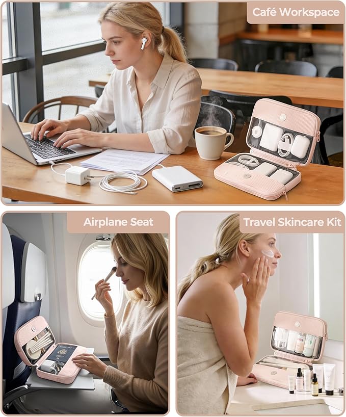 Preppy Makeup Bag, Rectangle Double Detachable Cosmetic Organizer, Clear Side Panel Portable Travel Pouches for In-Flight Essentials, Beauty & Tech Accessories, Gift for Women