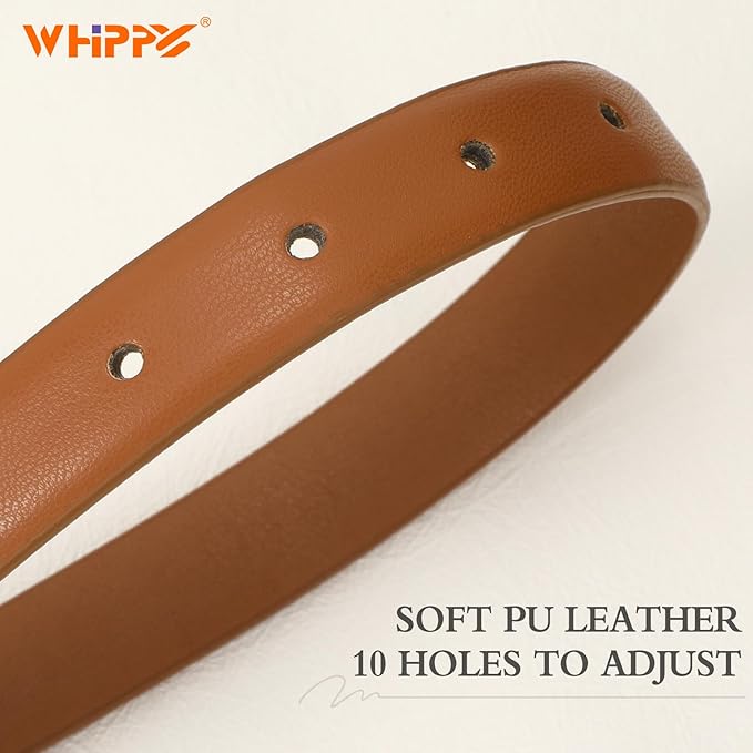 WHIPPY Women Skinny Leather Belt for Jeans Pants Dresses Ladies Fashion Waist Belt with Shiny Gold Buckle