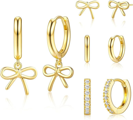 Small Gold Huggie Hoop Earrings Set for Women Men Hypoallergenic 14K Plated Stack Cartilage Earrings, Multiple Piercing Lightweight Mini Thin Cute Dainty Trendy Jewelry Set Christmas Gifts for Women