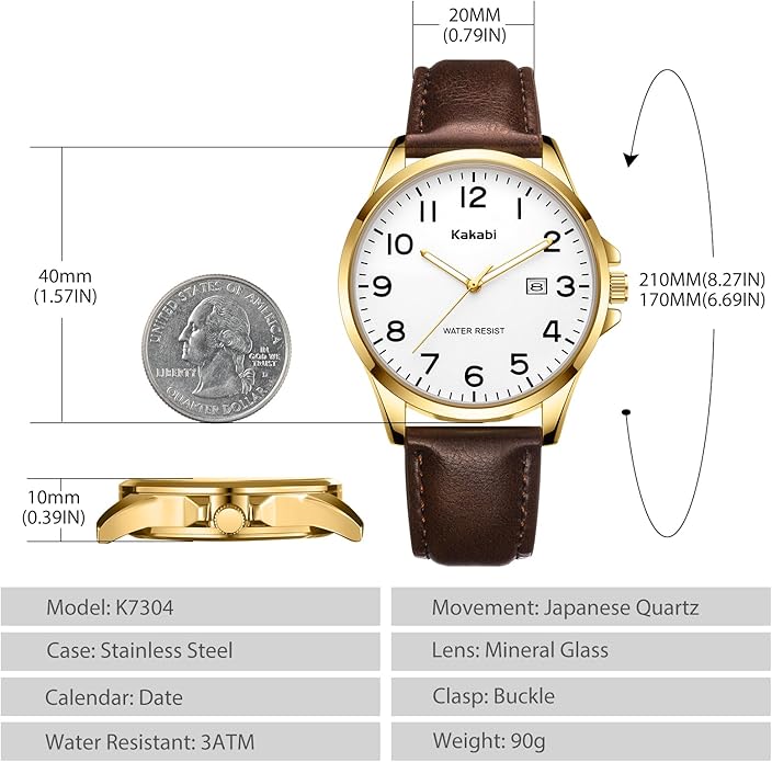 Watch for Men, Fashion Minimalist Wrist Watch Waterproof Quartz Analog Date with Leather Strap