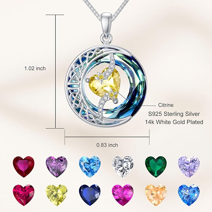 TOUPOP Birthstone Necklace 925 Sterling Silver Moon and Star Pendant with Blue Crystal Celtic Moon Jewelry Birthday Valentines Day Gifts for Women Mom Wife Her