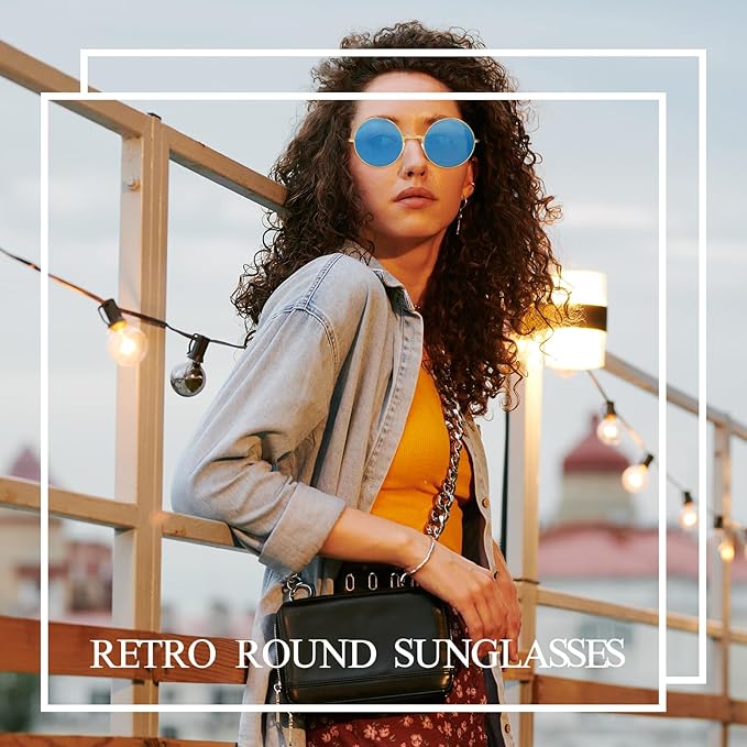 CHRORINE Hippie Sunglasses Round 70s Retro Glasses for Women Men Party Accessory Festival Fashion Vintage Sunglasses