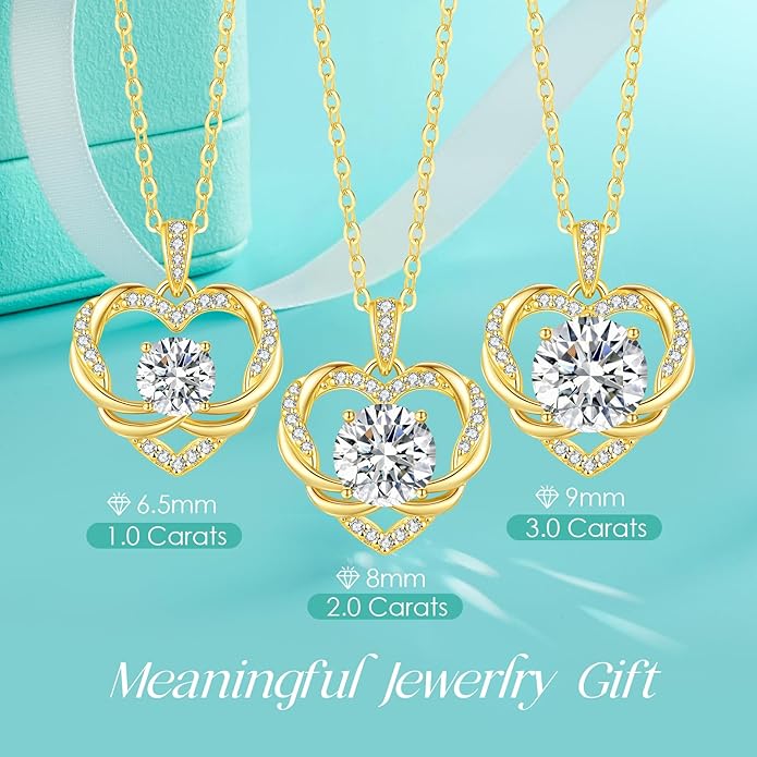 OOBEE Moissanite Heart Necklace for Women 925 Sterling Silver Fine Jewelry, Ideal Birthday Anniversary Christmas Gift for Women Wife Mom Girlfriend