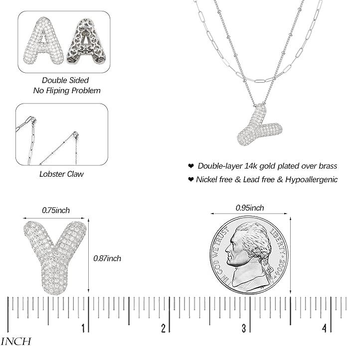 LUCA SMITH Initial Necklaces for Women, Dainty Balloon Bubble Letter, Name Letter Alphabet Pendant Layered Choker Chain Jewelry Gift