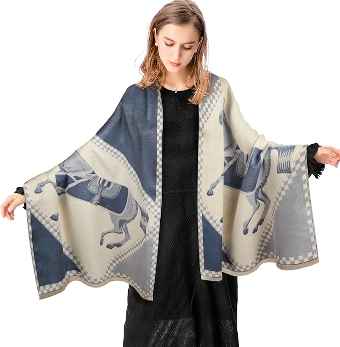 EXTREE Scarfs for Women Pashmina Silky Shawl Wrap for Evening Dressing Blanket Open Front Poncho Cape
