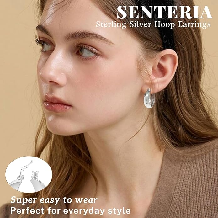 Senteria 12mm Wide Thick Hoop Earrings 925 Sterling Silver Hoop Earrings for Women Hypoallergenic 14K Real Gold Plated Hoops Large Earring Lightweight Chunky Hoops Earring for Women 25/30/40/50MM