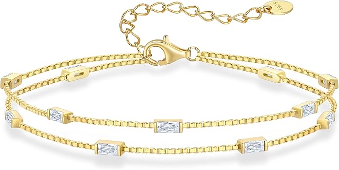 LOUISA SECRET Birthstone Bracelets for Women, 925 Sterling Silver Dainty Simple Women Charm Link Bracelet, Birthday Anniversary Christmas Jewelry Gifts for Women Wife Mom Her