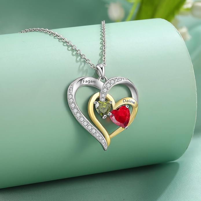 GLAMCARAT Personalized mothers necklace with birthstones names sterling silver jewelry for women customized engraved necklace