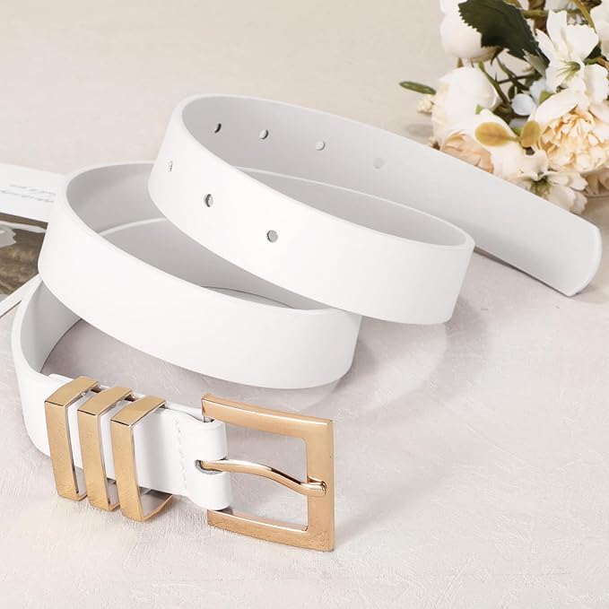 XZQTIVE Plus Size Women's Leather Belts for Jeans Pants Dress Fashion Ladies Waist Belt with Square Gold Buckle