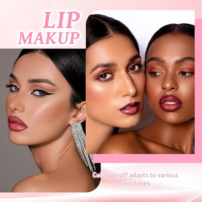 Lip Liner Pale Dusty Rose Lip Oil Gloss Click Clear Shimmer, Long Wear Makeup Fat Oil Set With Natural Oils for Nourishment, Moisturizing Lip Lipstick Lip Liner Pencil Combo Set