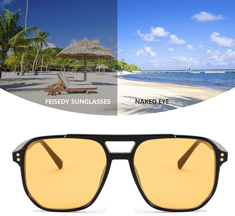 FEISEDY Retro Square Aviator Sunglasses Women Men 70s Vintage Trendy Plastic Frame Sun Glasses B2835