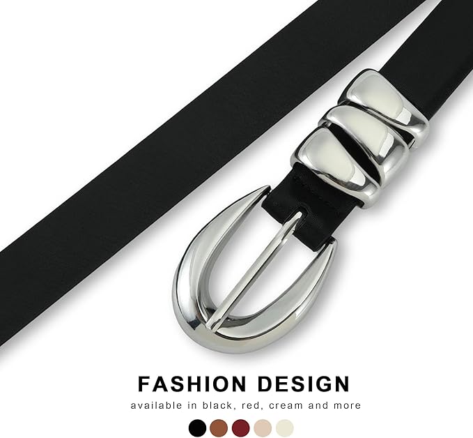 Skinny Leather Waist Belt - Gold Buckle Dress Belt for Women's Jeans & Dresses