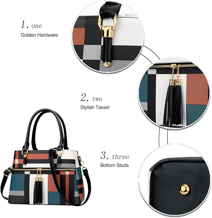 KKXIU Women Satchel Bags Handle Shoulder Handbags and Purses Pockets Zipper Leather Crossbody Bags