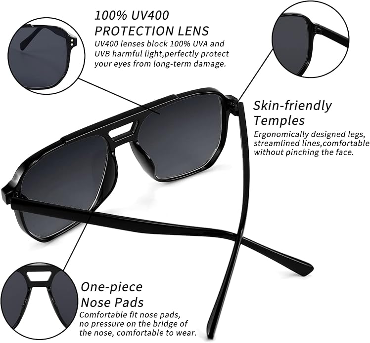 FEISEDY Retro Square Aviator Sunglasses Women Men 70s Vintage Trendy Plastic Frame Sun Glasses B2835