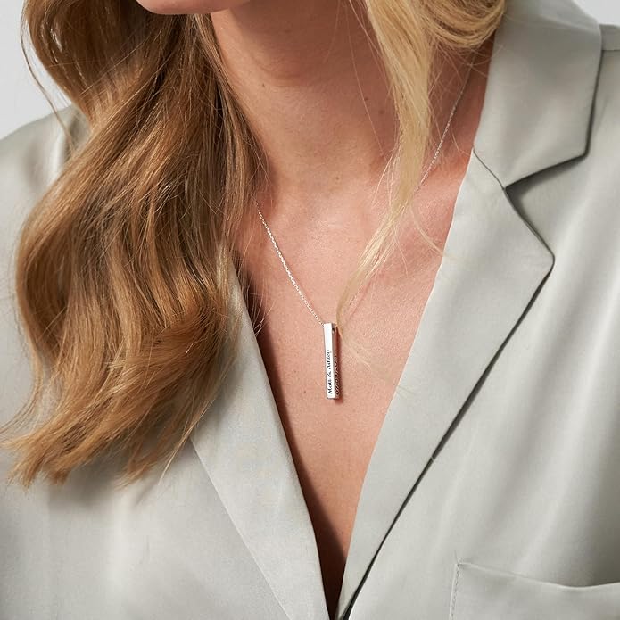 OAK & LUNA - Personalized Pillar Bar Necklace with Diamond Options - Custom Inscription Engraved Pendant - Up to 4 Names - Jewelry Gift for Women, Her, Mother For Mother's Day, Christmas