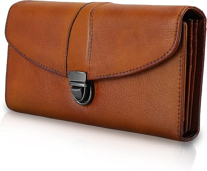 ORIREAL Women's Wallet Genuine Leather Wallet for Ladies Large Capacity Hand-Crafted Wallet Card Holder Purse