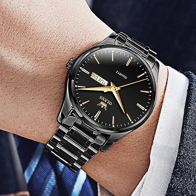 OLEVS Mens Gold Watches Analog Quartz Business Dress Watch Day Date Stainless Steel Classic Luxury Luminous Waterproof Casual Male Wrist Watches