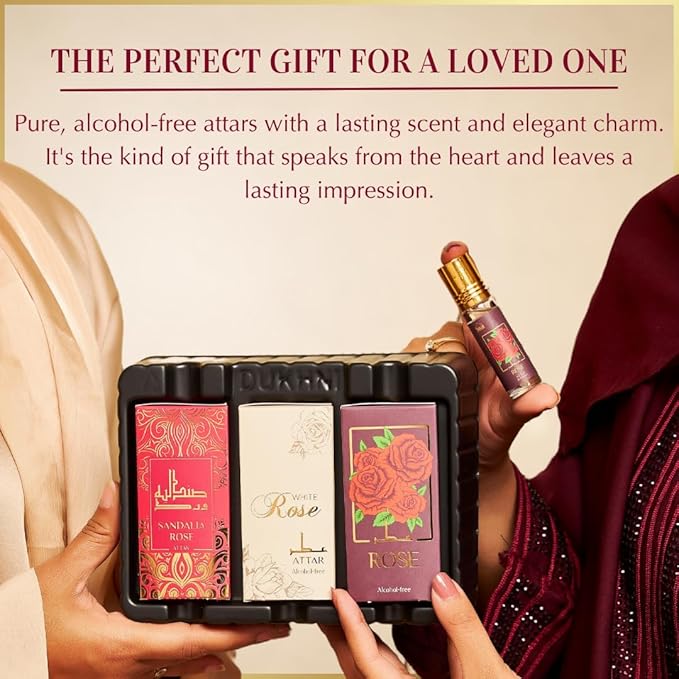 Dukhni Rose Attar Oil Set | Authentic Arabic Fragrance Oils 3pc x 6ml | 100% Pure, Alcohol-Free Original Gulab Attar Blends | Best gift for men & women, Ramadan gift, Islamic fragrance