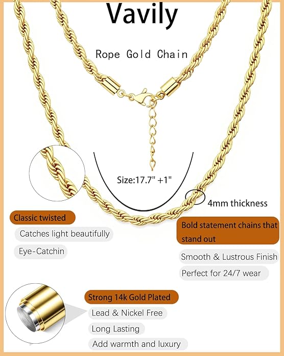 Link Gold Chain 14K Gold Plated Trendy Rope Paperclip Thick Chain Necklace Minimalist Layered Gold Chain Choker Necklaces for Women