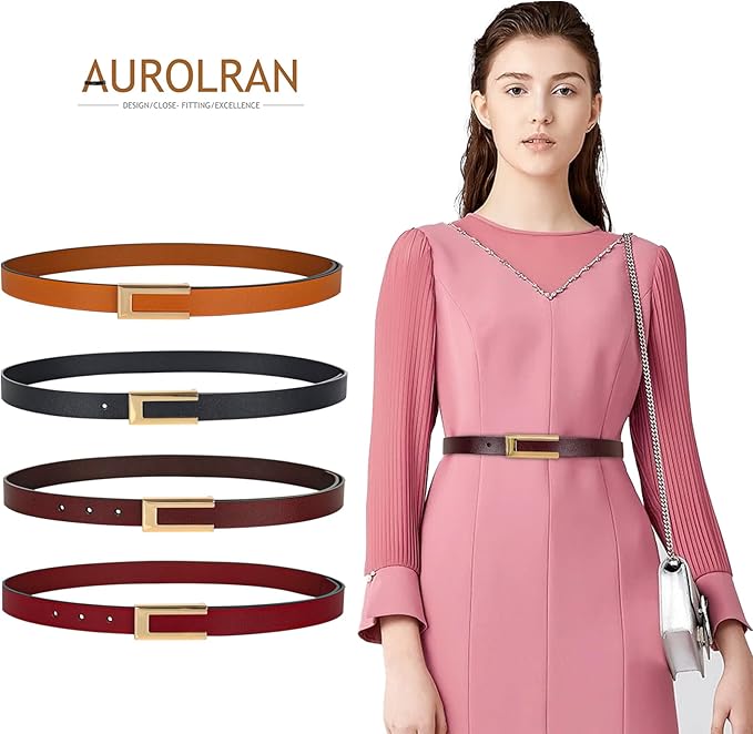 Women's Fashion Classic Metal Buckle Leather Belt with Jeans Dress