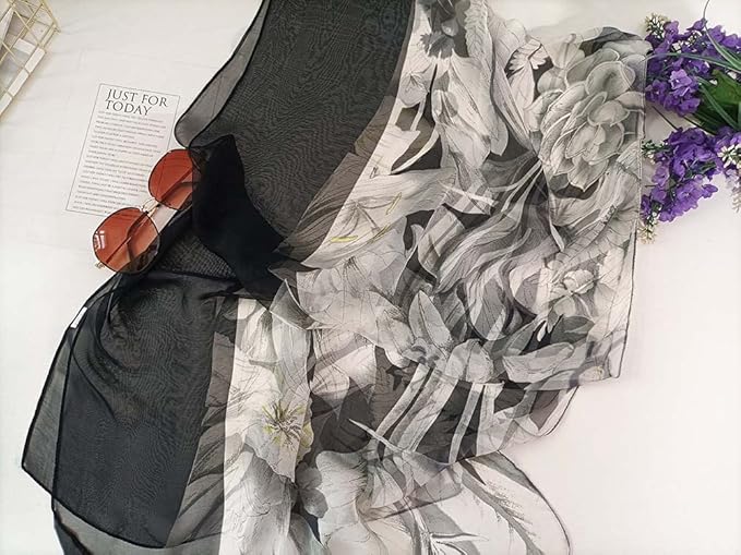 Pokeedioty Scarfs for Women Lightweight Fashion Scarves Elegant Floral Pattern Sheer Scarfs