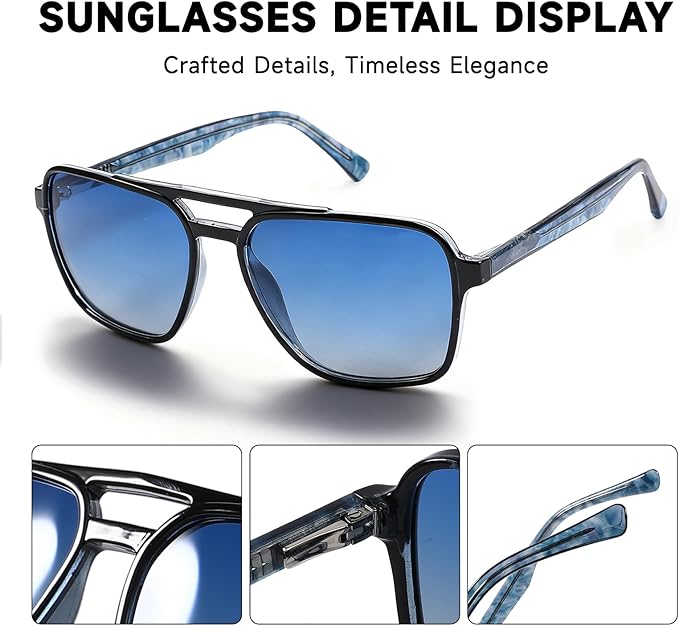 Polarized Retro Aviator Sunglasses Men Women, 70s Fashion Sun Glasse With UV400 Classic Acetate Frame